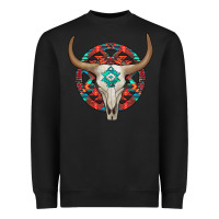 Black turquoise aztec bullskull Heavyweight Sweatshirt - JahusDesignShop