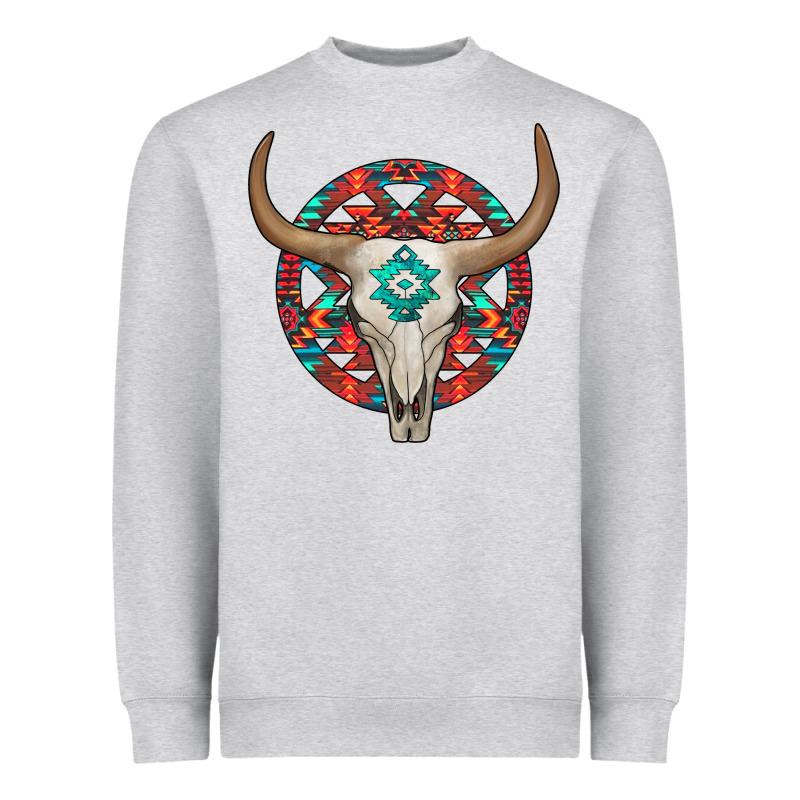 Turquoise Aztec Bullskull Heavyweight Sweatshirt by JahusDesignShop | Teevron