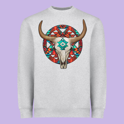 Turquoise Aztec Bullskull Heavyweight Sweatshirt Designed By Jahusdesignshop