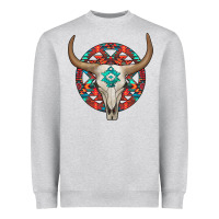 Heather Grey turquoise aztec bullskull Heavyweight Sweatshirt - JahusDesignShop