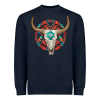 Navy turquoise aztec bullskull Heavyweight Sweatshirt - JahusDesignShop