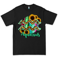 Black Aquarius Zodiac Sign Sunflower Leopard Serape Premium Tee - RanaPortraitStore