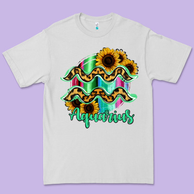 Aquarius Zodiac Sign Sunflower Leopard Serape Premium Tee Designed By Ranaportraitstore
