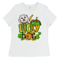 White lucky dog St. Patrick's Ladies Tee - FaDigitalArtStudio