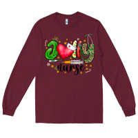 Burgundy Jolly Nurse Black Long Sleeve Tee - CowhideDigitalArt