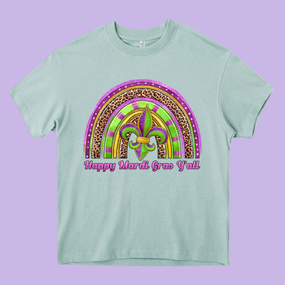 Happy Mardi Gras Y'all Rainbow Heavy Core Tee Designed By Jasminsmagicworld