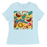 Baby Blue sweet summer coffee cups with colorful leopard and sea stars seamless  Ladies Tee - BundleAndBundleShop
