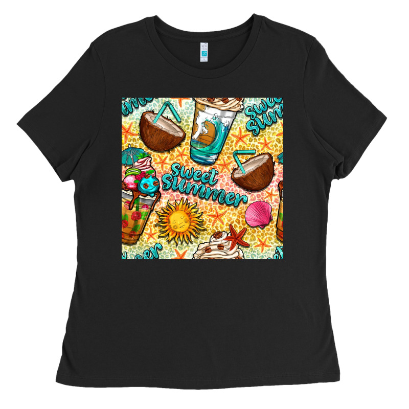 Sweet Summer Coffee Cups With Colorful Leopard And Sea Stars Seamless  Ladies Tee by BundleAndBundleShop | Teevron