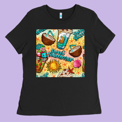 Sweet Summer Coffee Cups With Colorful Leopard And Sea Stars Seamless  Ladies Tee Designed By Bundleandbundleshop