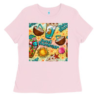 Bubblegum Pink sweet summer coffee cups with colorful leopard and sea stars seamless  Ladies Tee - BundleAndBundleShop