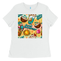 White sweet summer coffee cups with colorful leopard and sea stars seamless  Ladies Tee - BundleAndBundleShop