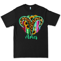 Black Aries Zodiac Sign Sunflower Leopard Serape Premium Tee - RanaPortraitStore