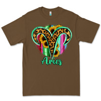 Cacao Aries Zodiac Sign Sunflower Leopard Serape Premium Tee - RanaPortraitStore
