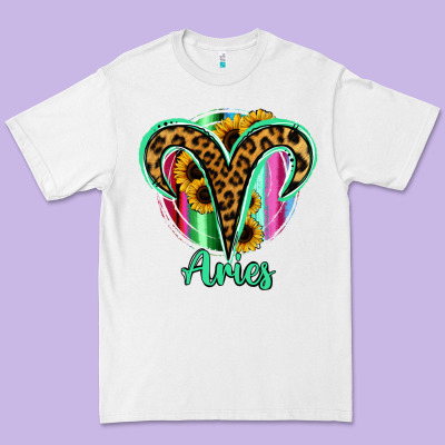 Aries Zodiac Sign Sunflower Leopard Serape Premium Tee Designed By Ranaportraitstore