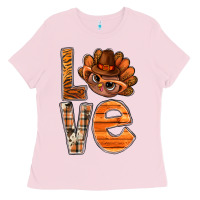 Bubblegum Pink thanksgiving with turkey love bbs Ladies Tee - BundleAndBundleShop