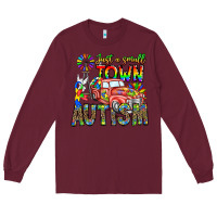 Burgundy Just a Girl Small Town Autism Long Sleeve Tee - CowhideDigitalArt