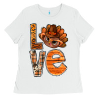 White thanksgiving with turkey love bbs Ladies Tee - BundleAndBundleShop