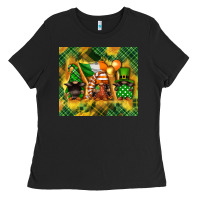 Black St. Patrick's Day gnome Ladies Tee - FaDigitalArtStudio