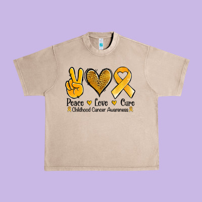 Peace Love Cure Childhood Cancer Urban Heavy Tee Designed By Jasminsmagicworld
