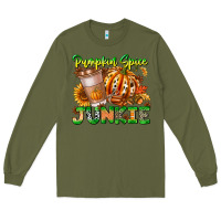 Army Green Pumpkin Spice Junkie Long Sleeve Tee - CowhideDigitalArt