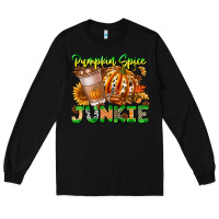 Black Pumpkin Spice Junkie Long Sleeve Tee - CowhideDigitalArt