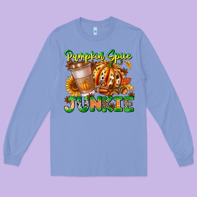 Pumpkin Spice Junkie Long Sleeve Tee Designed By Cowhidedigitalart