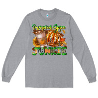 Heather Grey Pumpkin Spice Junkie Long Sleeve Tee - CowhideDigitalArt