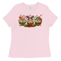 Bubblegum Pink christmas cupcake with gingerbreads bbs Ladies Tee - BundleAndBundleShop