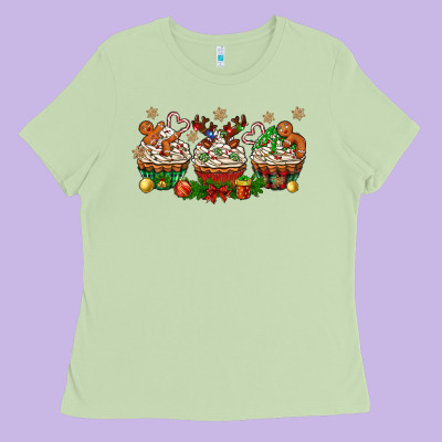 Christmas Cupcake With Gingerbreads Bbs Ladies Tee Designed By Bundleandbundleshop