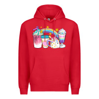 Red Unicorn Coffee Cups Premium Hoodie - Artiststas