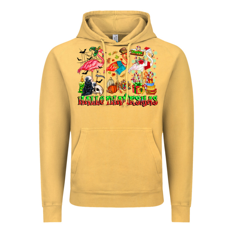 Happy Hallothanksmas Flamingo Vintage Hoodie by CowhideDigitalArt | Teevron