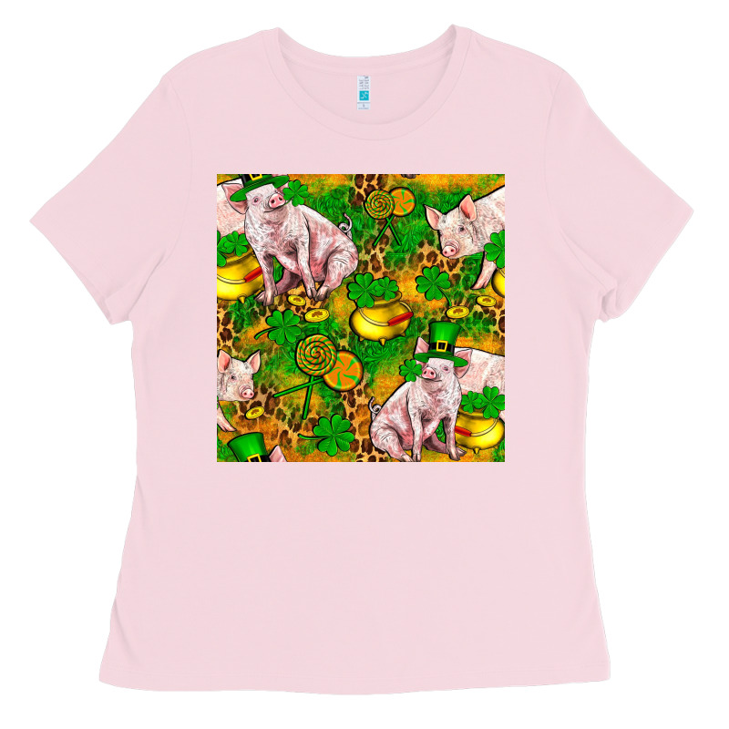 St. Patrick's Day Pig And Candy Pot Of Gold Ladies Tee by FaDigitalArtStudio | Teevron