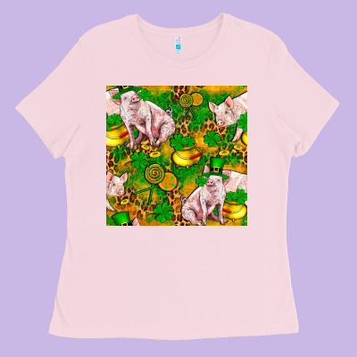St. Patrick's Day Pig And Candy Pot Of Gold Ladies Tee Designed By Fadigitalartstudio