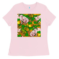 Bubblegum Pink St. Patrick's Day Pig And Candy Pot Of Gold Ladies Tee - FaDigitalArtStudio