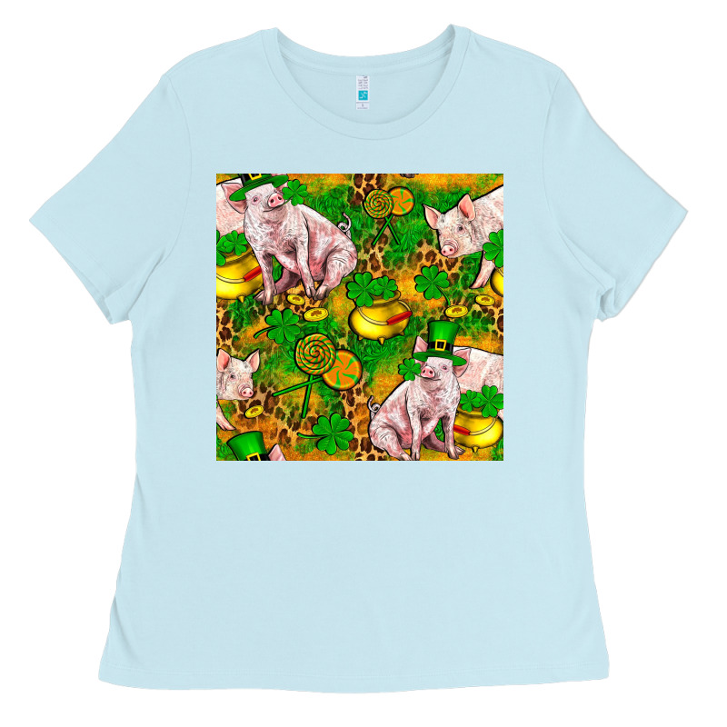 St. Patrick's Day Pig And Candy Pot Of Gold Ladies Tee by FaDigitalArtStudio | Teevron