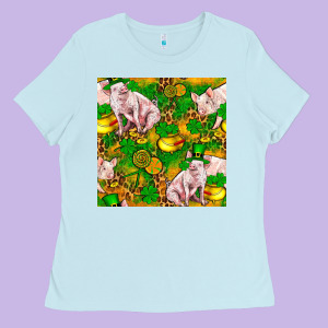 St. Patrick's Day Pig And Candy Pot Of Gold Ladies Tee Designed By Fadigitalartstudio
