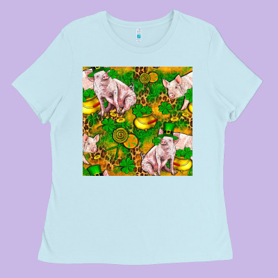 St. Patrick's Day Pig And Candy Pot Of Gold Ladies Tee Designed By Fadigitalartstudio