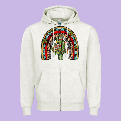 Christmas Cactus Rainbow Zipper Hoodie Designed By Jahusdesignshop
