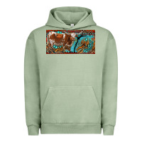 Pigment Oil Green texas longhorn with aztec tiger and  leopard Urban Hoodie - RanaPortraitStore