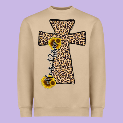 He Is Risen Leopard Cross Heavyweight Sweatshirt Designed By Jahusdesignshop