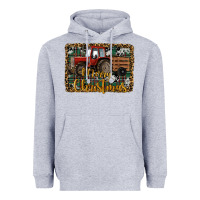 Heather Grey Merry Christmas Tractor Heavyweight Hoodie - RanaPortraitStore