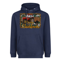 Navy Merry Christmas Tractor Heavyweight Hoodie - RanaPortraitStore