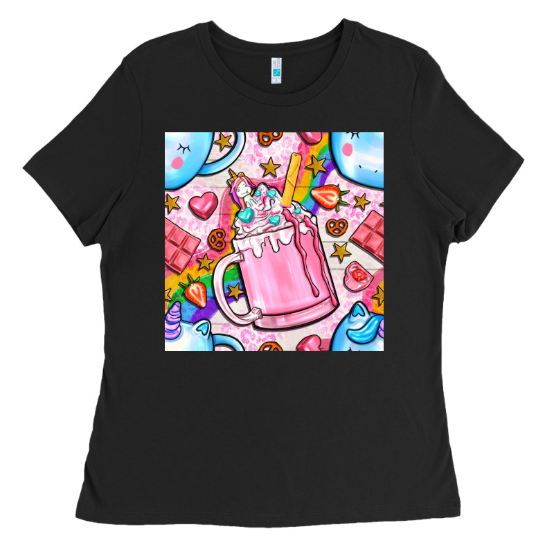 Unicorn Coffe Cup And Star With Rainbow Seamless Pattern Bbs Ladies Tee by BundleAndBundleShop | Teevron