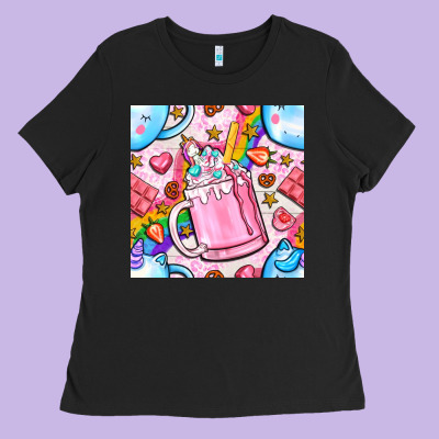 Unicorn Coffe Cup And Star With Rainbow Seamless Pattern Bbs Ladies Tee Designed By Bundleandbundleshop
