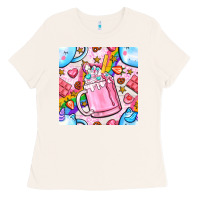 Bone unicorn coffe cup and star with rainbow seamless pattern bbs Ladies Tee - BundleAndBundleShop