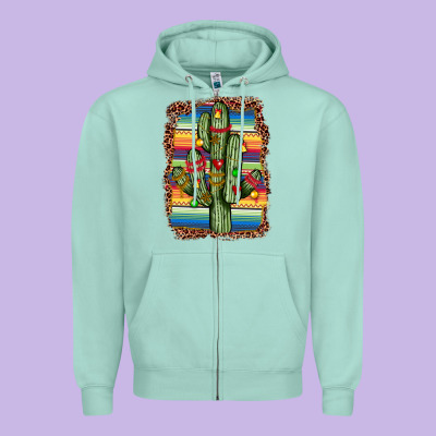 Christmas Cactus Zipper Hoodie Designed By Jahusdesignshop