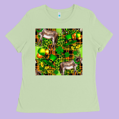St. Patrick's Donkey With Leprechaun Ladies Tee Designed By Fadigitalartstudio