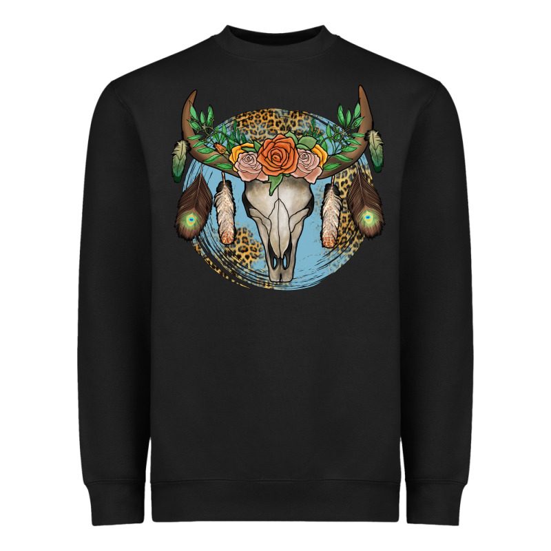 Floral Feather Bull Skull Heavyweight Sweatshirt by JahusDesignShop | Teevron