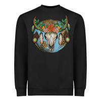 Black floral feather bull skull Heavyweight Sweatshirt - JahusDesignShop