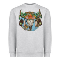 Heather Grey floral feather bull skull Heavyweight Sweatshirt - JahusDesignShop